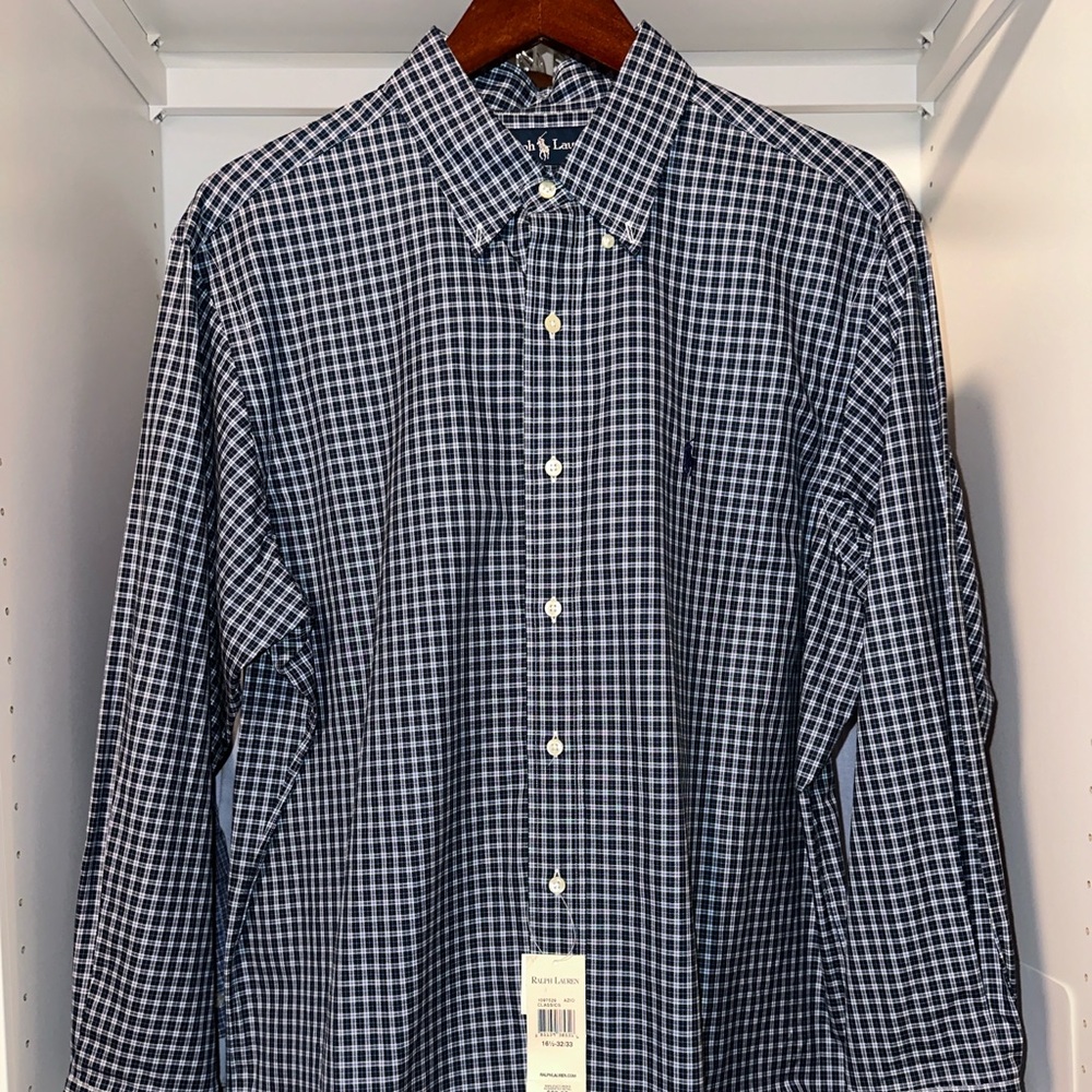 NWT Men’s Ralph Lauren Plaid Poplin Shirt Size 16.4 - 32/33